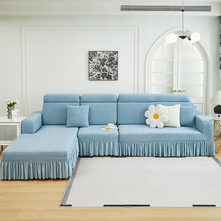 91家纺网 家纺一手货源 找家纺 （总）丝绮鹿 2024新款雕花绒沙发套玉叶裙边款（贵妃）