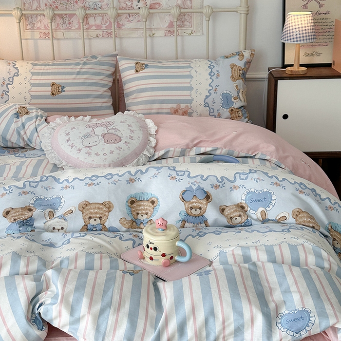 91家纺网 家纺一手货源 找家纺 昔可 2024新款13070全棉四件套系列（第三批） 洛可可小熊