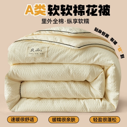 91家纺网 家纺一手货源 找家纺 2024新款b类纯棉华夫格提花100%新疆棉花冬被 风格二 华夫格棉花被-奶白