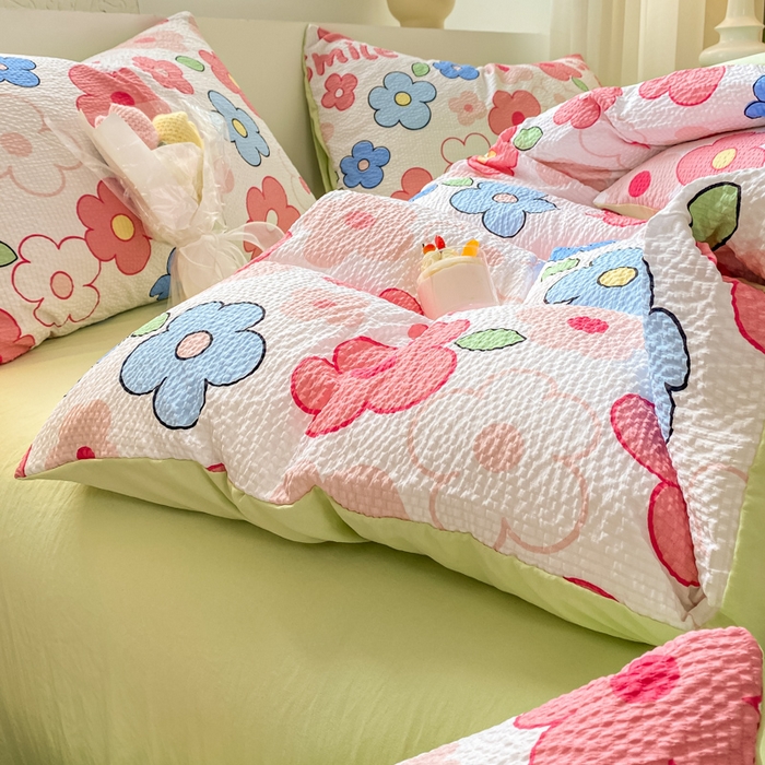 91家纺网 家纺一手货源 找家纺 悦织湾家纺 2025新款轻奢北欧风小清新印花水洗棉四件套 花满园