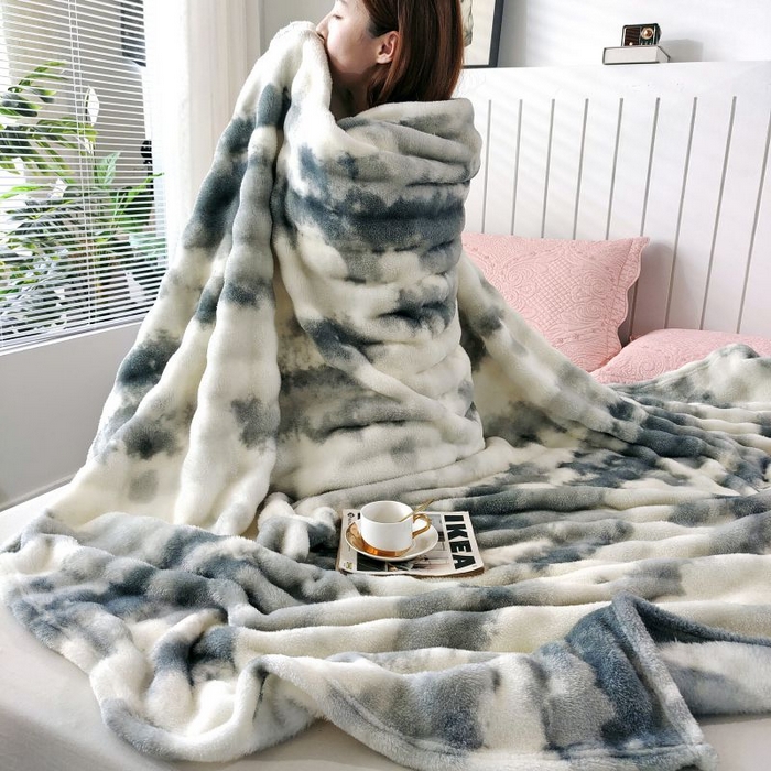 91家纺网 家纺一手货源 找家纺 千荨 2024新款跨境印花扎染泡泡绒毛盖毯 青灰