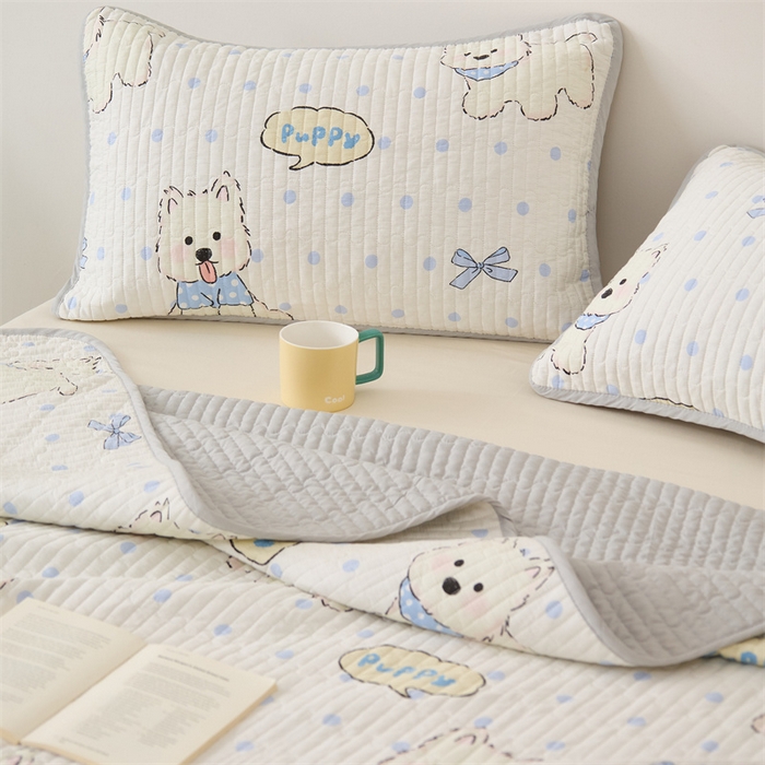 91家纺网 家纺一手货源 找家纺 美优兰 2025春款全棉单面高温砂洗床盖 小奶狗