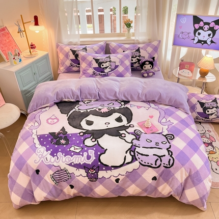 91家纺网 家纺一手货源 找家纺 （总）2024新品正版三丽鸥授权大版卡通平网数码印花加厚高克重牛奶绒系列四件套