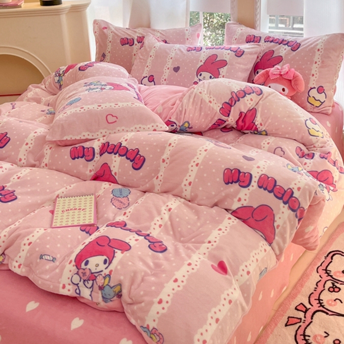 91家纺网 家纺一手货源 找家纺 2024新款三丽鸥牛奶绒小版四件套 牛奶绒小版-贪吃美乐蒂