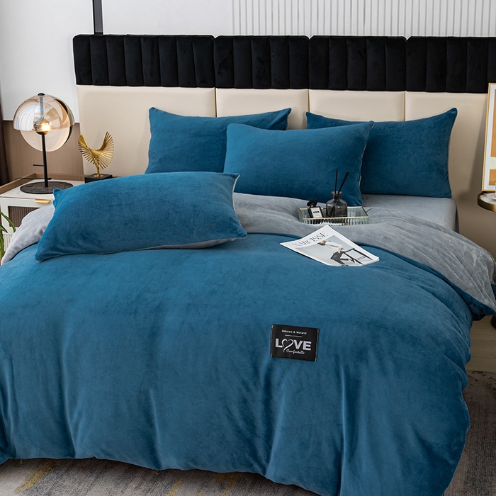 91家纺网 家纺一手货源 找家纺 鸿羽樱（鸿羽樱）家纺 2024新款牛奶绒四件套 宝石蓝+灰