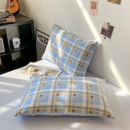 91家纺网 家纺一手货源 找家纺 （总）悦织湾家纺 2025新款日式简约格子水洗棉单品枕套系列