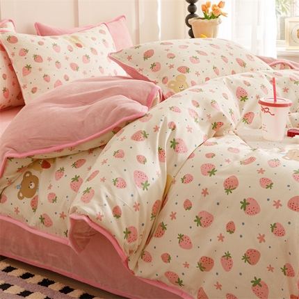 91家纺网 家纺一手货源 找家纺 (总）红粉佳人 2025新款棉加绒印花四件套