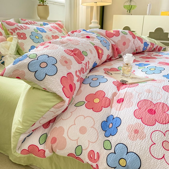 91家纺网 家纺一手货源 找家纺 悦织湾家纺 2025新款轻奢北欧风小清新印花水洗棉四件套 花满园