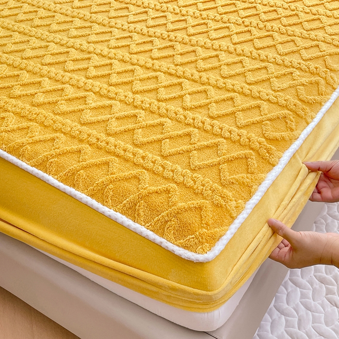 91家纺网 家纺一手货源 找家纺 梦舒羽 2025新款220克高克重塔芙绒床笠床垫保护套床单套床盖 柠檬黄