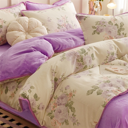 91家纺网 家纺一手货源 找家纺 (总）红粉佳人 2025新款棉加绒印花四件套