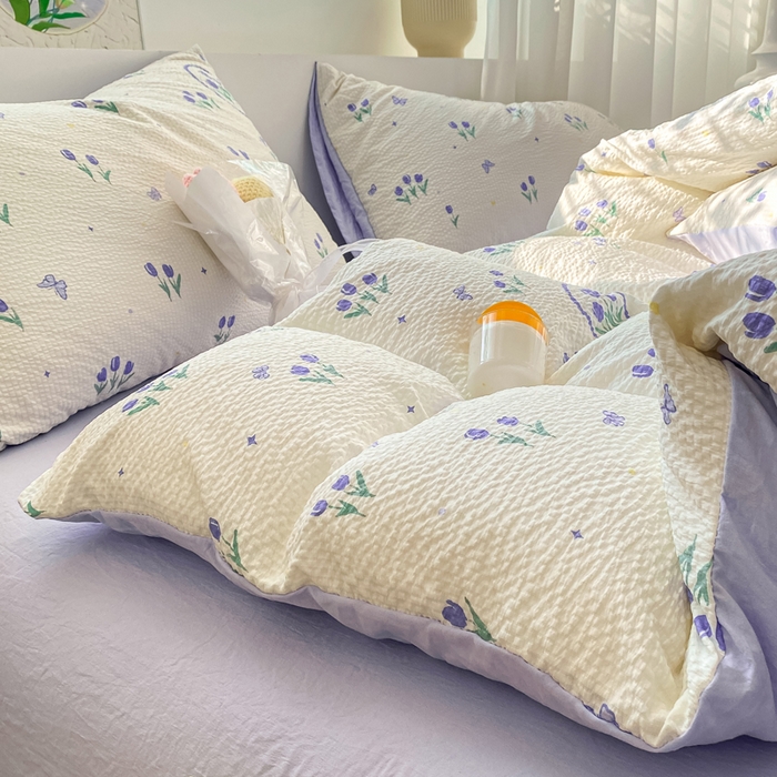 91家纺网 家纺一手货源 找家纺 悦织湾家纺 2025新款轻奢北欧风小清新印花水洗棉四件套 蓝色恋人