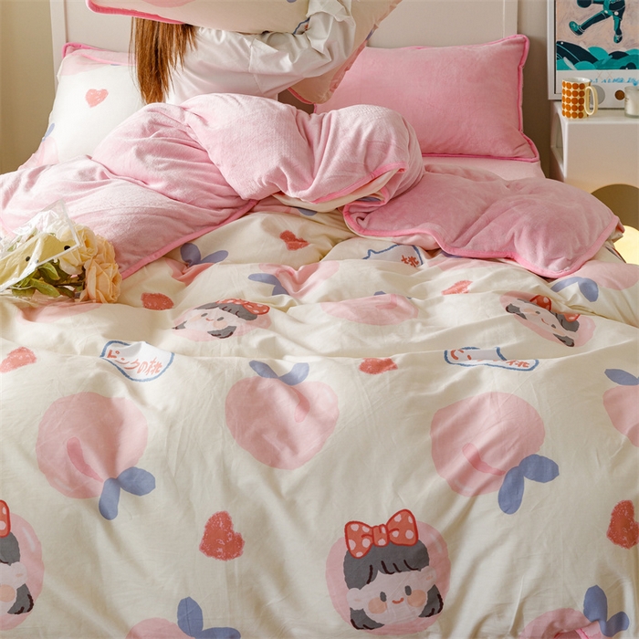 91家纺网 家纺一手货源 找家纺 红粉佳人 2025新款棉加绒印花四件套 蜜桃公主