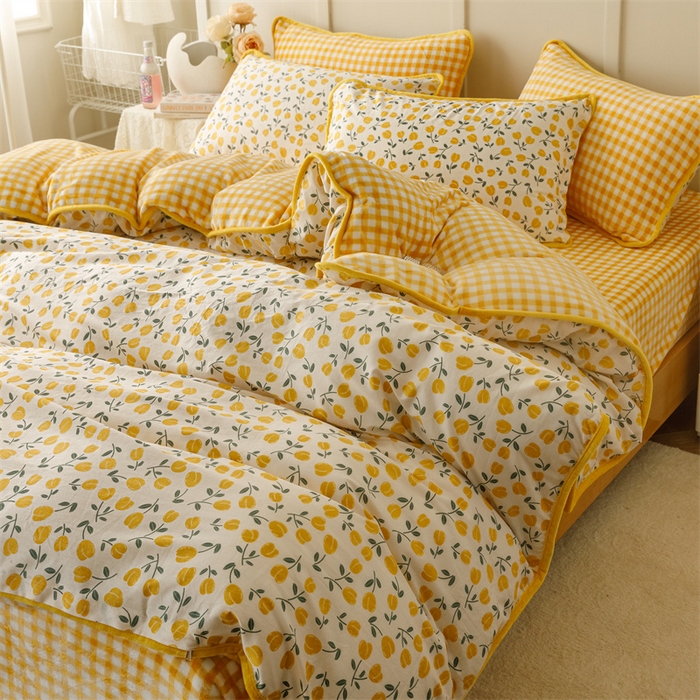 91家纺网 家纺一手货源 找家纺 红粉佳人 2025新款棉加绒印花四件套 花语-黄