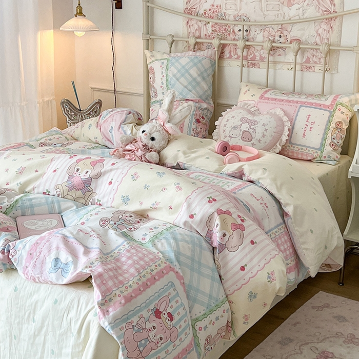 91家纺网 家纺一手货源 找家纺 昔可 2024新款13070全棉四件套系列（第三批） 饼饼小兔