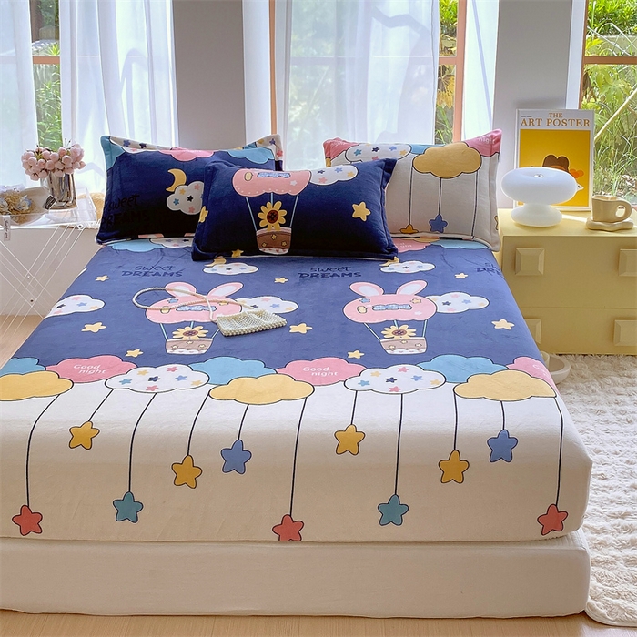 91家纺网 家纺一手货源 找家纺 凯儿家纺  2024新款加厚高克重印花系列单床笠 天空之旅