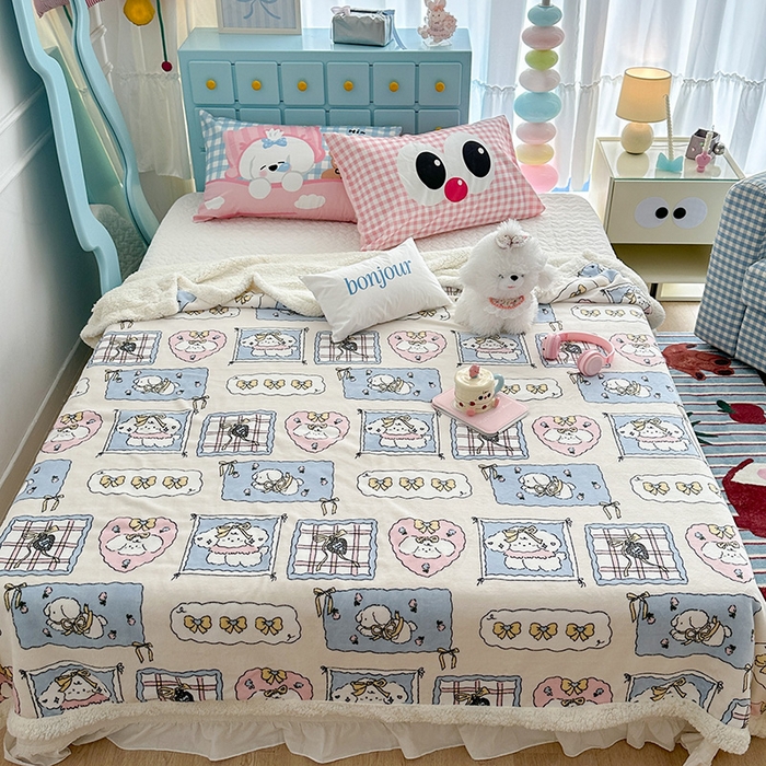 91家纺网 家纺一手货源 找家纺 昔可家纺 2024新款羊羔绒牛奶绒毛毯系列（三）-卡通系列 泡芙卷卷