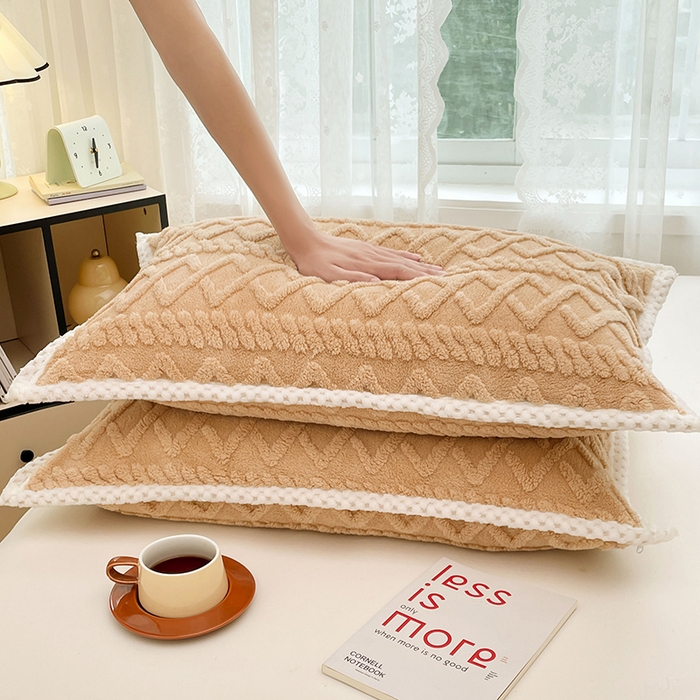 91家纺网 家纺一手货源 找家纺 梦舒羽  2025新款220克高克重塔芙绒枕套枕芯套宿舍枕头套单人一对装 优雅咖