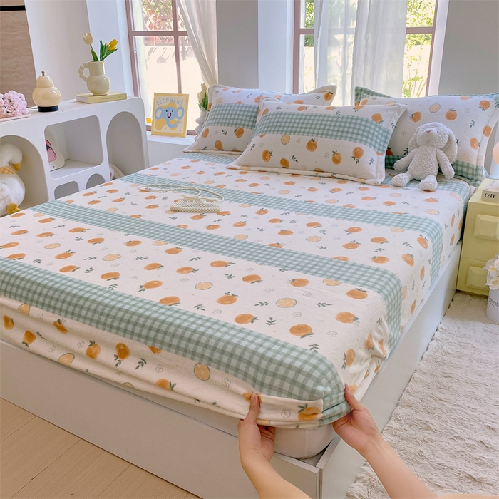 91家纺网 家纺一手货源 找家纺 凯儿家纺  2024新款加厚高克重印花系列单床笠 香蜜甜橙