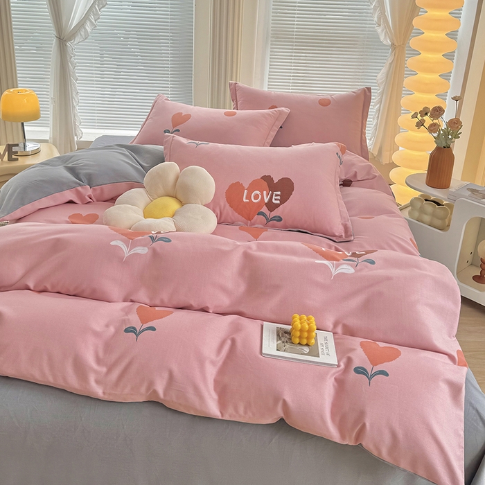 91家纺网 家纺一手货源 找家纺 优尚家纺 2025新款全棉磨毛纯棉喷气印花清新轻奢款四件套 清新款-绯心绣语