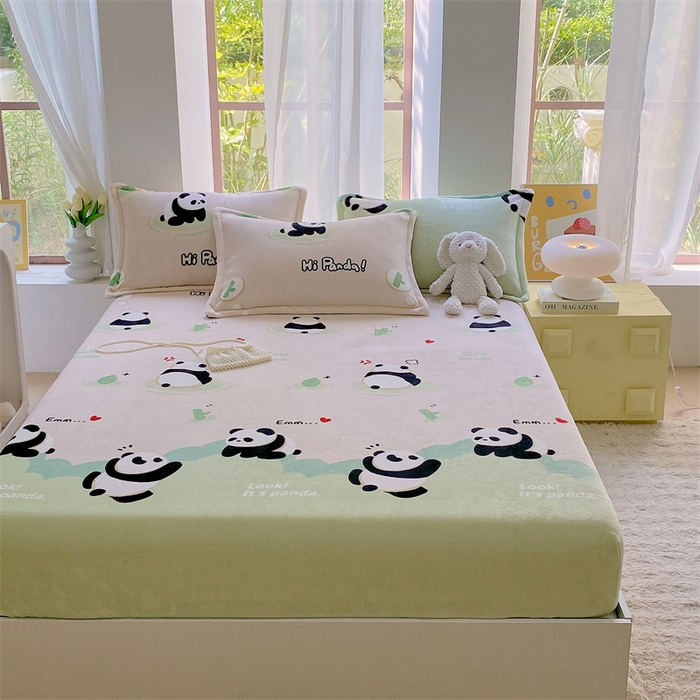 91家纺网 家纺一手货源 找家纺 凯儿家纺  2024新款加厚高克重印花系列单床笠 熊猫宝贝