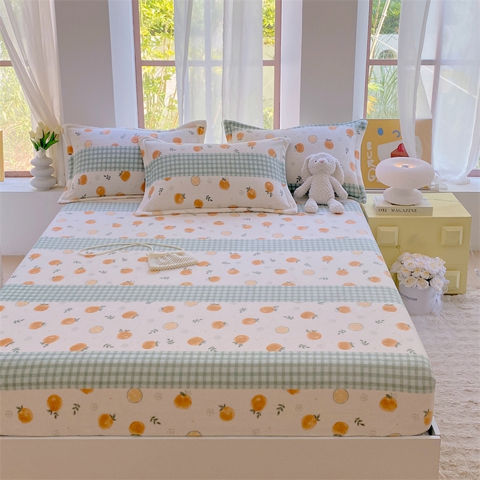 91家纺网 家纺一手货源 找家纺 凯儿家纺  2024新款加厚高克重印花系列单床笠 香蜜甜橙