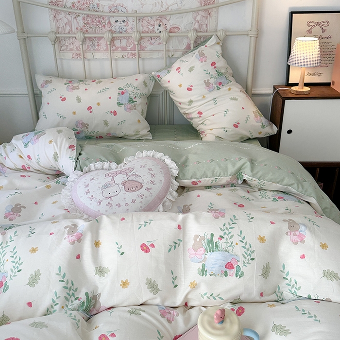 91家纺网 家纺一手货源 找家纺 昔可 2024新款13070全棉四件套系列（第三批） 夏日治愈兔