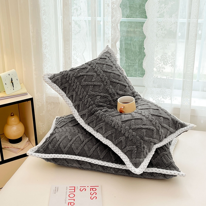 91家纺网 家纺一手货源 找家纺 梦舒羽  2025新款220克高克重塔芙绒枕套枕芯套宿舍枕头套单人一对装 至尊灰