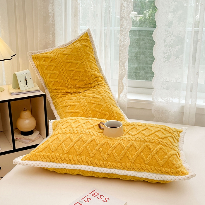 91家纺网 家纺一手货源 找家纺 梦舒羽  2025新款220克高克重塔芙绒枕套枕芯套宿舍枕头套单人一对装 柠檬黄