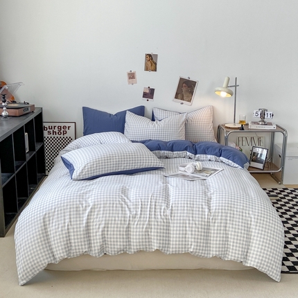 悦织湾家纺 2025新款日式简约格子水洗棉单品被套系列 布丁灰