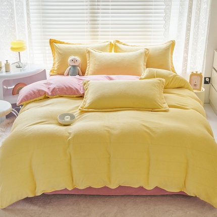 91家纺网 家纺一手货源 找家纺 【91特价】慕晨 加厚牛奶绒纯色拼色四件套（花型随机发货）