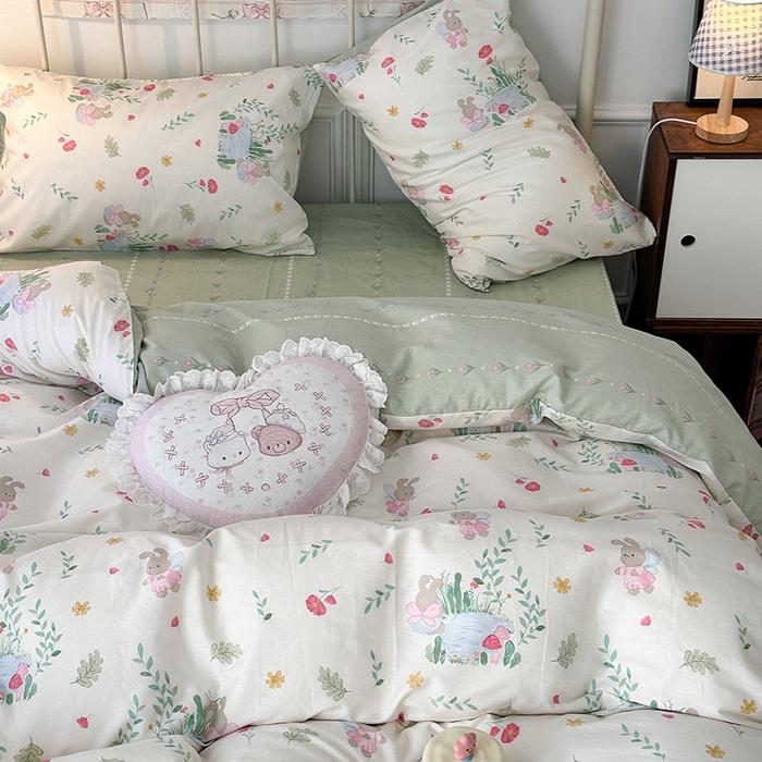 91家纺网 家纺一手货源 找家纺 昔可 2024新款13070全棉四件套系列（第三批） 夏日治愈兔
