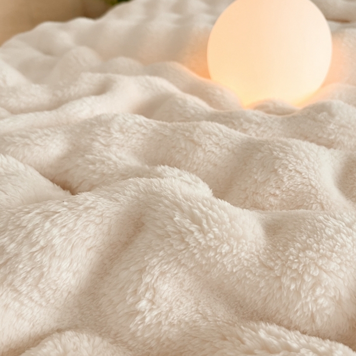 91家纺网 家纺一手货源 找家纺 （总）欧邦 新款仿兔毛泡泡绒牛奶绒包边单层毛毯（外贸供货）