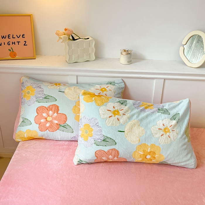 91家纺网 家纺一手货源 找家纺 2024新款200g加厚防静电牛奶绒小清新四件套 绒-缤纷花园