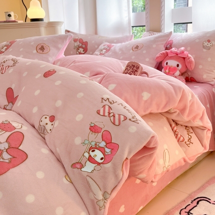 2024新款三丽鸥牛奶绒小版四件套 牛奶绒小版-奶油美乐蒂