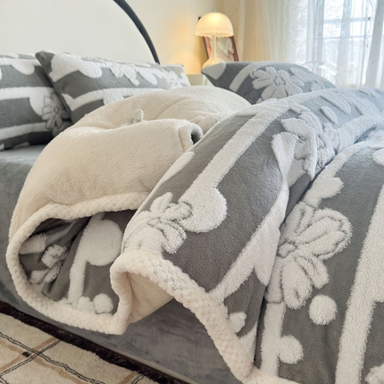 91家纺网 家纺一手货源 找家纺 （总）莱登卡奴 2024新款牛奶绒阳离子提花北极绒被套毯-包边款系列