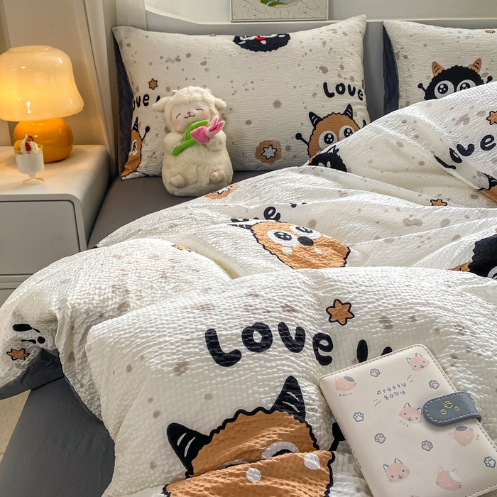 91家纺网 家纺一手货源 找家纺 悦织湾家纺 2025新款轻奢北欧风小清新印花水洗棉四件套 煤球宝宝