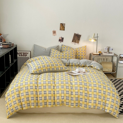 悦织湾家纺 2025新款日式简约格子水洗棉单品被套系列 哈曼灰