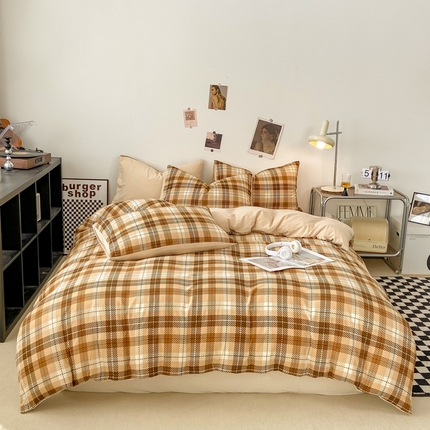 91家纺网 家纺一手货源 找家纺 悦织湾家纺 2025新款日式简约格子水洗棉单品被套系列 美拉德