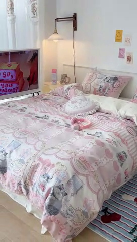 91家纺网 家纺一手货源 找家纺 昔可 2024新款13070全棉四件套系列（第三批） 猫咪的梳妆室