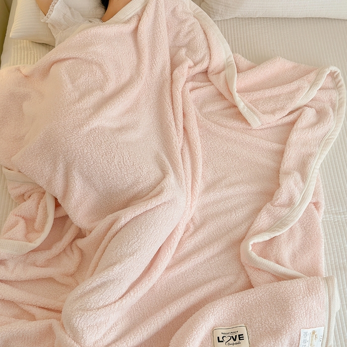 91家纺网 家纺一手货源 找家纺 沐棉 2024新款羊羔绒泰迪绒毛毯 浅粉色