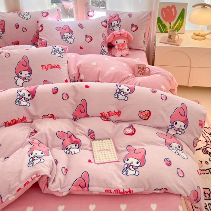 91家纺网 家纺一手货源 找家纺 2024新款三丽鸥牛奶绒小版四件套 牛奶绒小版-雪糕美乐蒂