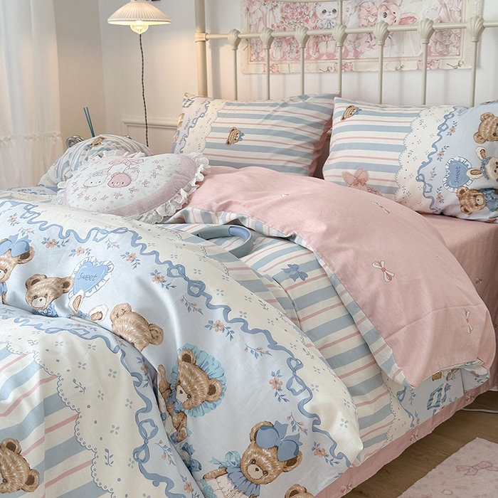 91家纺网 家纺一手货源 找家纺 昔可 2024新款13070全棉四件套系列（第三批） 洛可可小熊