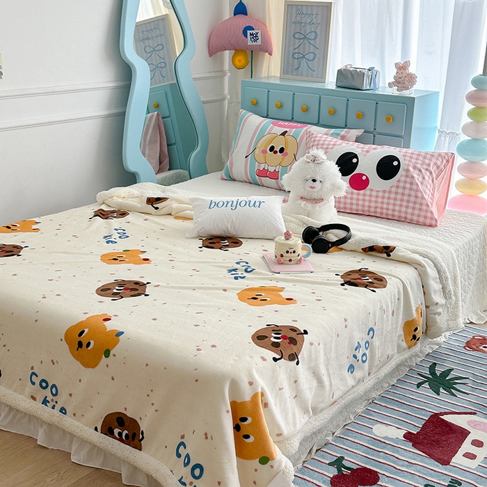 91家纺网 家纺一手货源 找家纺 昔可家纺 2024新款羊羔绒牛奶绒毛毯系列（三）-卡通系列 小熊曲奇