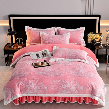 91家纺网 家纺一手货源 找家纺 （总）馨梦缘 2025新款轻奢宽边纯色A类牛奶绒雕花四件套