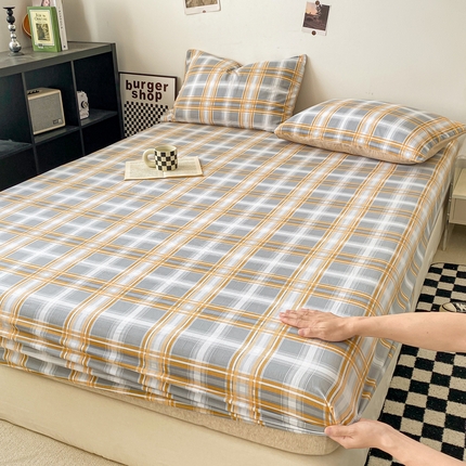 91家纺网 家纺一手货源 找家纺 悦织湾家纺 2025新款日式简约格子水洗棉单品床笠系列 慕尚桔