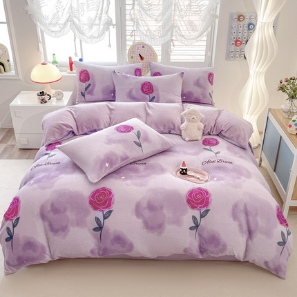 91家纺网 家纺一手货源 找家纺 （总）鸿羽樱（鸿羽樱）家纺 2025新款直播热款小清新牛奶绒四件套