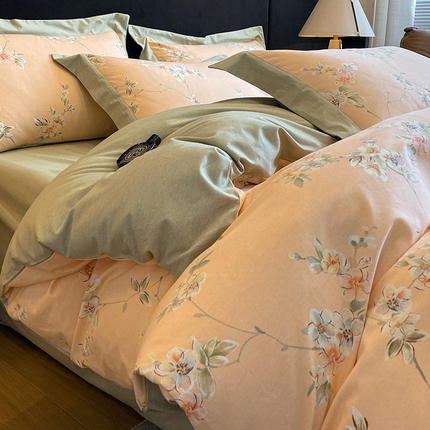 91家纺网 家纺一手货源 找家纺 （总）梵克保罗 2024新款全棉贡缎磨毛数码印花高级简奢款四件套