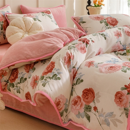 91家纺网 家纺一手货源 找家纺 (总）红粉佳人 2025新款棉加绒印花四件套