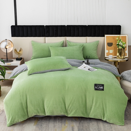 鸿羽樱（鸿羽樱）家纺 2024新款牛奶绒四件套 典雅绿+灰