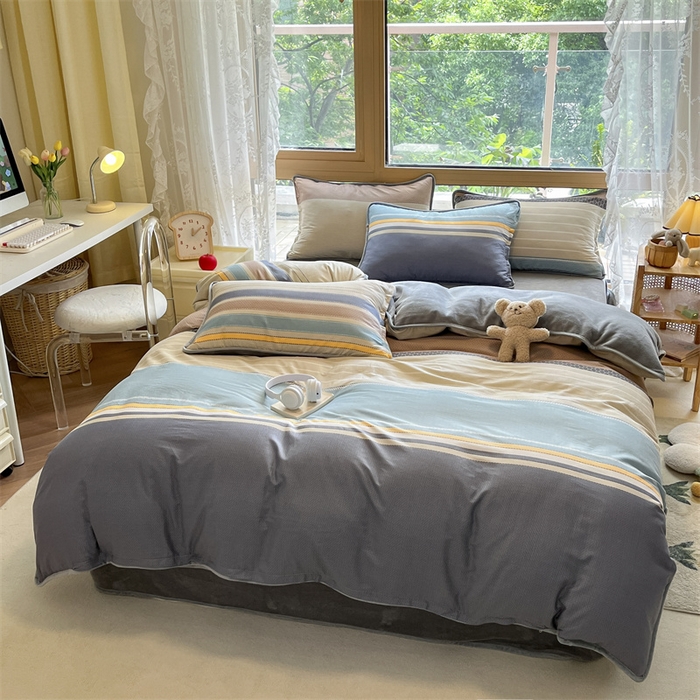 91家纺网 家纺一手货源 找家纺 红粉佳人 2025新款棉加绒印花四件套 莫兰迪